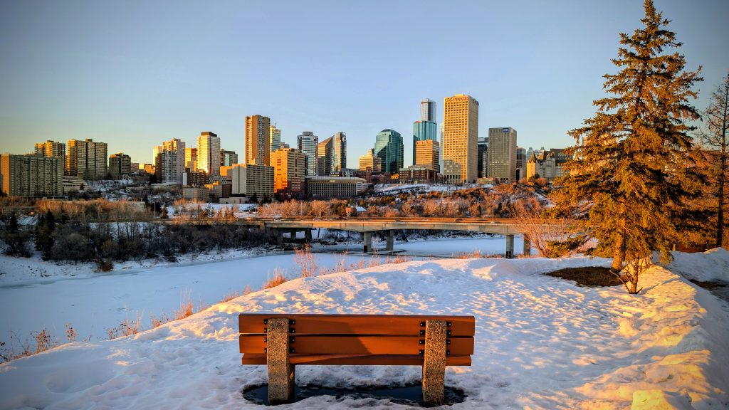 Edmonton Alberta skyline and river valley